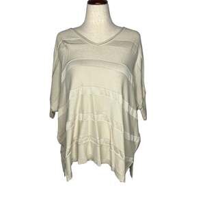 Planet Womens Sweater Top OSFA Beige V-Neck Loose Short Sleeve Cotton Modal